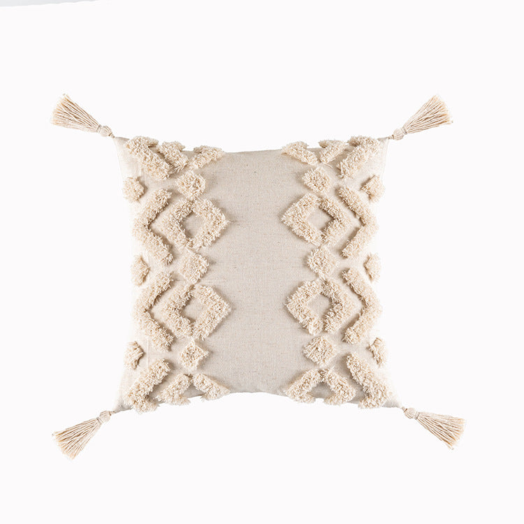 Boho Luxe Geometric Tufted Pillow Cover with Tassels