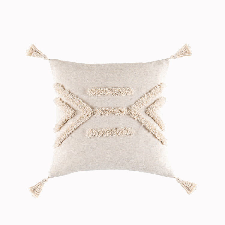 Boho Luxe Geometric Tufted Pillow Cover with Tassels