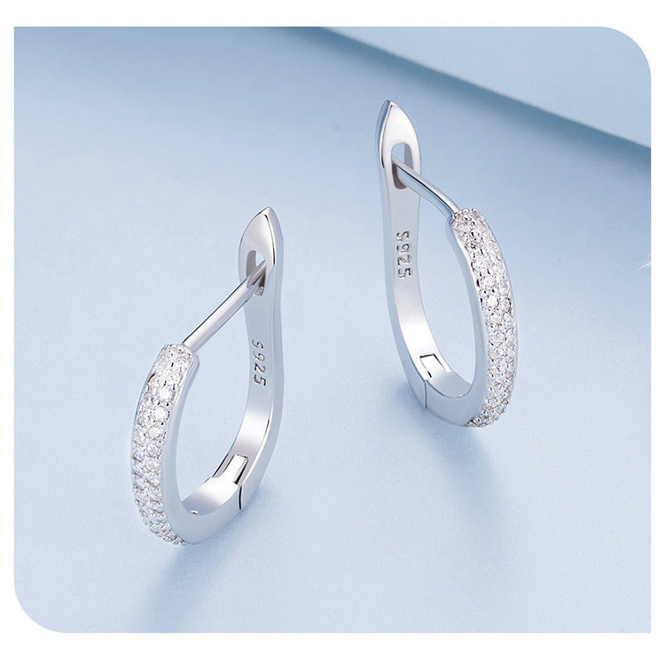Sterling Silver S925 Sparkling Huggie Hoop Earrings