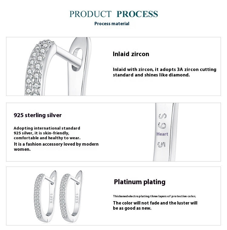 Sterling Silver S925 Sparkling Huggie Hoop Earrings