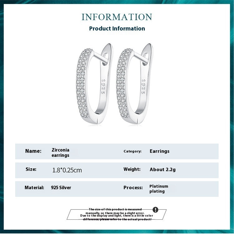Sterling Silver S925 Sparkling Huggie Hoop Earrings