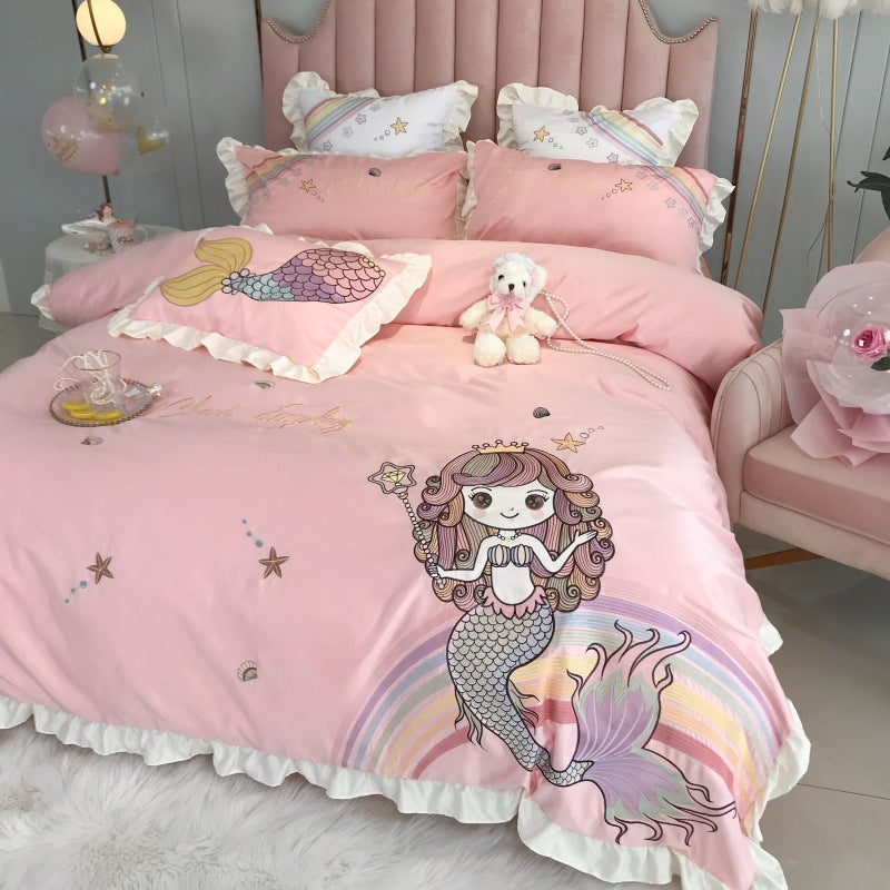 Ensemble de broderie en coton Mermaid Dreams - Quatre pièces - Literie