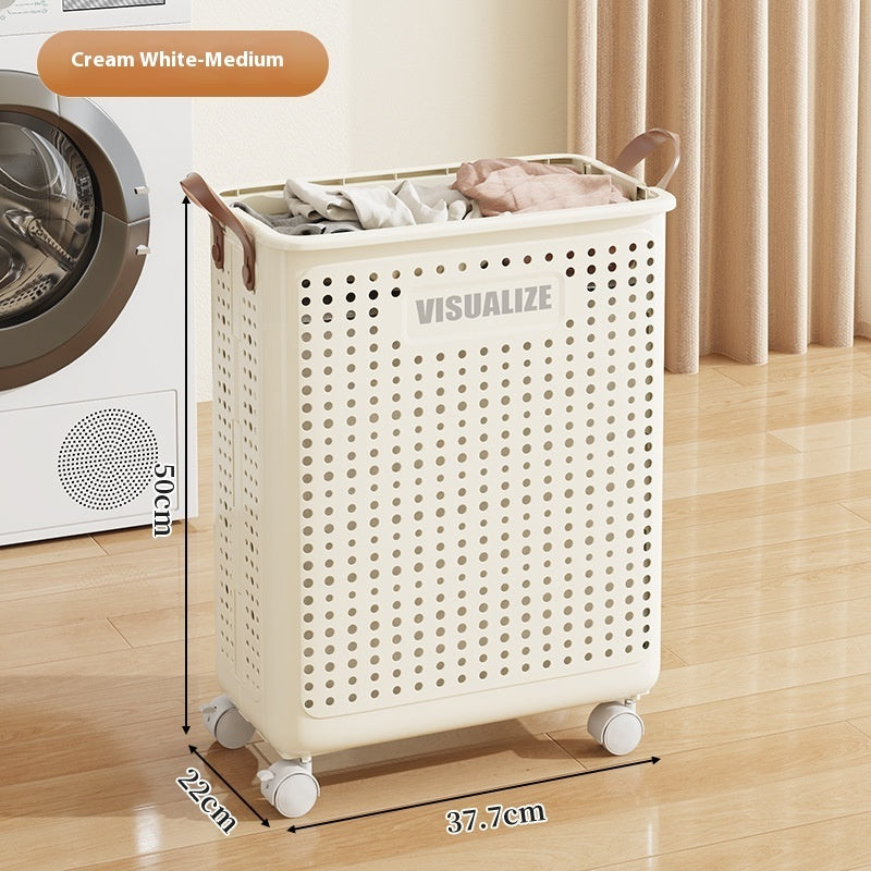 Corbeille à linge pliable et enroulable avec roulettes