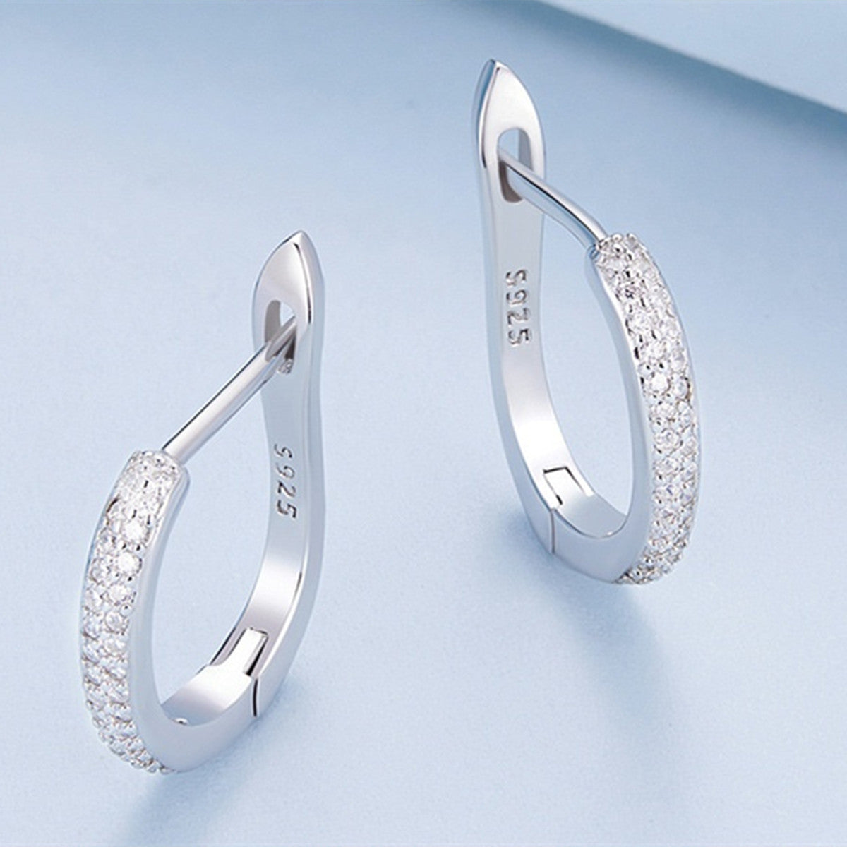 Sterling Silver S925 Sparkling Huggie Hoop Earrings
