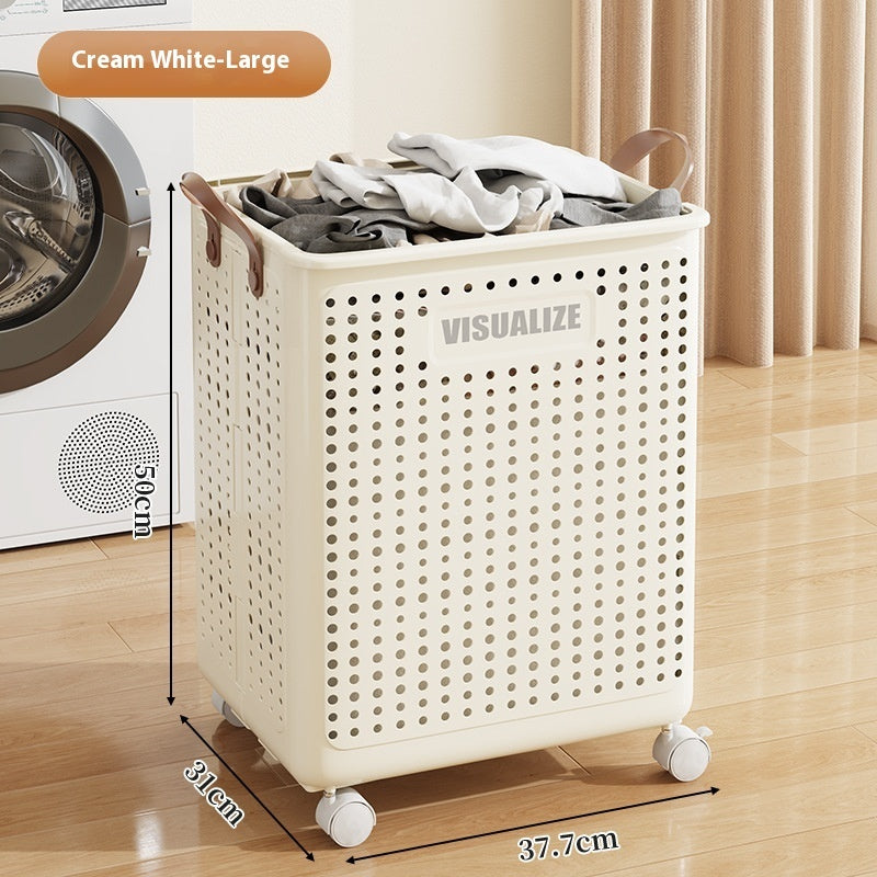Corbeille à linge pliable et enroulable avec roulettes