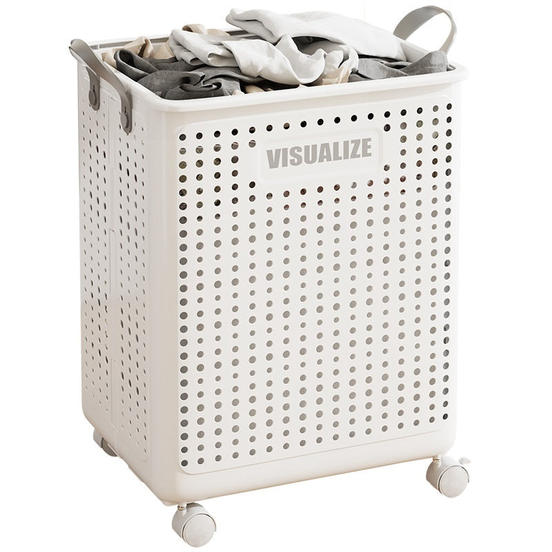 Corbeille à linge pliable et enroulable avec roulettes