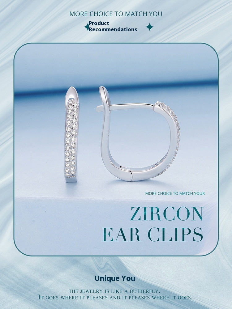 Sterling Silver S925 Sparkling Huggie Hoop Earrings