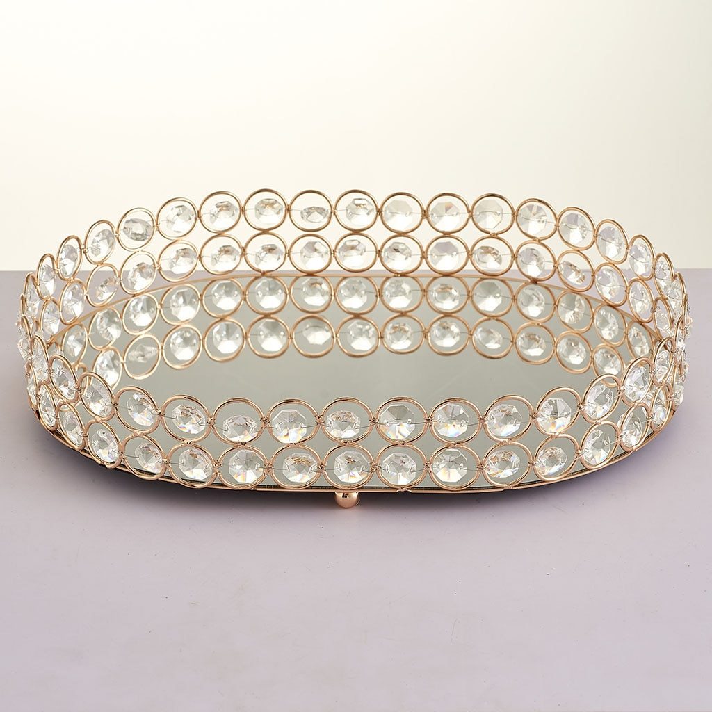 Nordic light luxury metal oval tray European-style electroplating crystal.