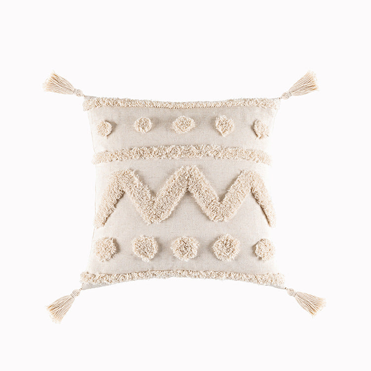 Boho Luxe Geometric Tufted Pillow Cover with Tassels