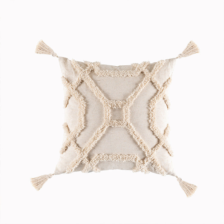 Boho Luxe Geometric Tufted Pillow Cover with Tassels