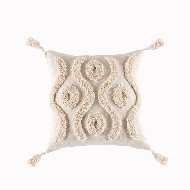 Boho Luxe Geometric Tufted Pillow Cover with Tassels