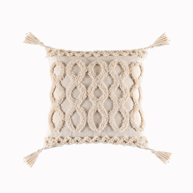 Boho Luxe Geometric Tufted Pillow Cover with Tassels