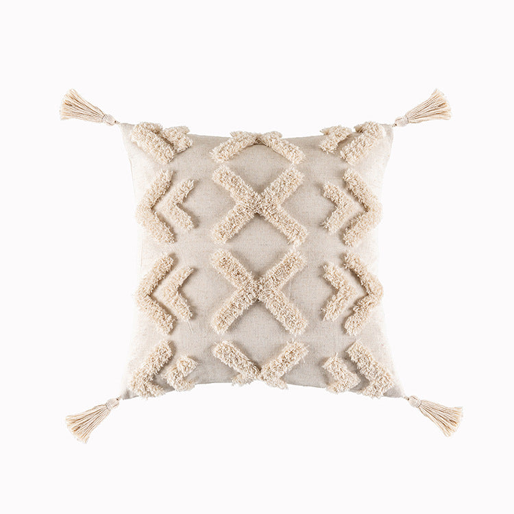 Boho Luxe Geometric Tufted Pillow Cover with Tassels