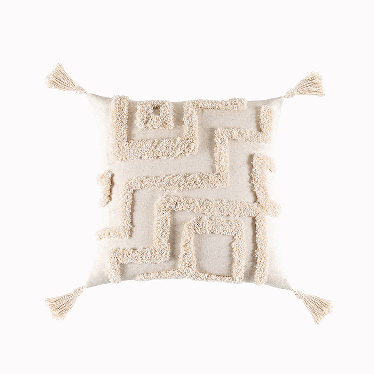 Boho Luxe Geometric Tufted Pillow Cover with Tassels