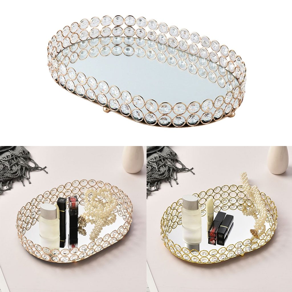 Nordic light luxury metal oval tray European-style electroplating crystal.