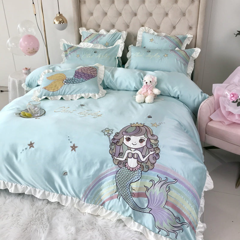 Mermaid Dreams Cotton Embroidery Set - Four-pieces - Bedding