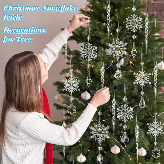 10pcs Christmas Tree Hanging Pendants Acrylic Ice Strip Snow Ceiling Xmas Ornaments New Year Christmas Decoration