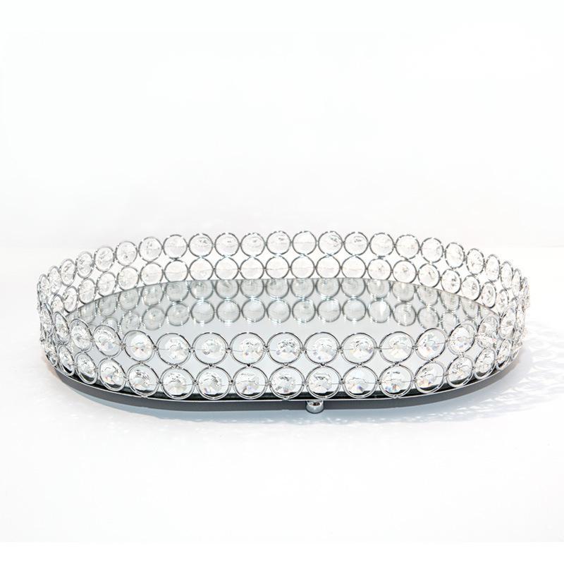 Nordic light luxury metal oval tray European-style electroplating crystal.