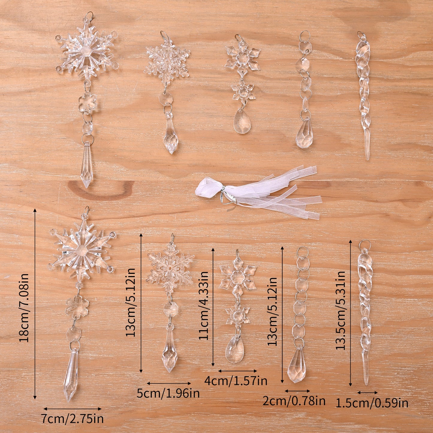 10pcs Christmas Tree Hanging Pendants Acrylic Ice Strip Snow Ceiling Xmas Ornaments New Year Christmas Decoration