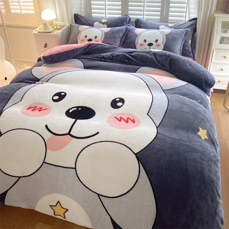 Cute Cartoon Milk Velvet Bedding Set Of Four