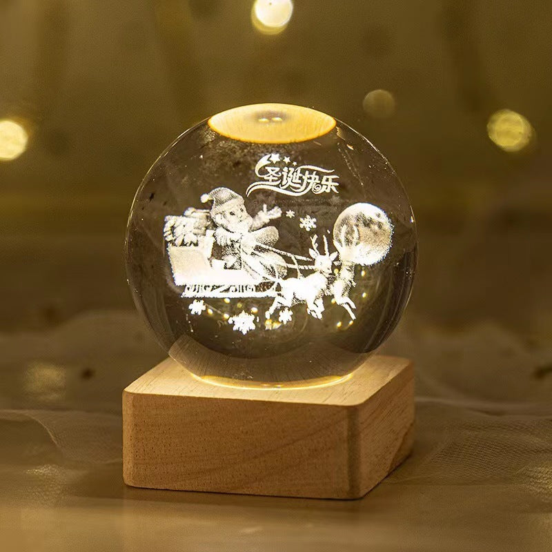 3D Luminous Starry Sky -Christmas - Planet Moon Crystal Ball Small Night Light - USB