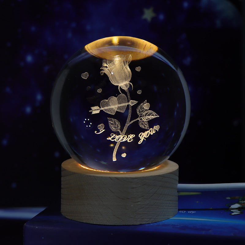 3D Luminous Starry Sky -Christmas - Planet Moon Crystal Ball Small Night Light - USB