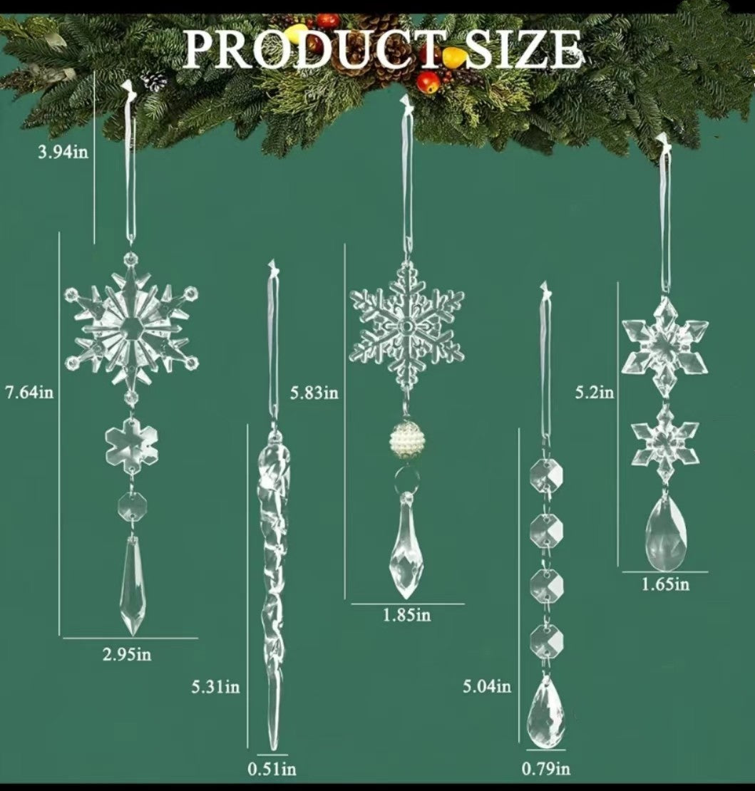 10pcs Christmas Tree Hanging Pendants Acrylic Ice Strip Snow Ceiling Xmas Ornaments New Year Christmas Decoration