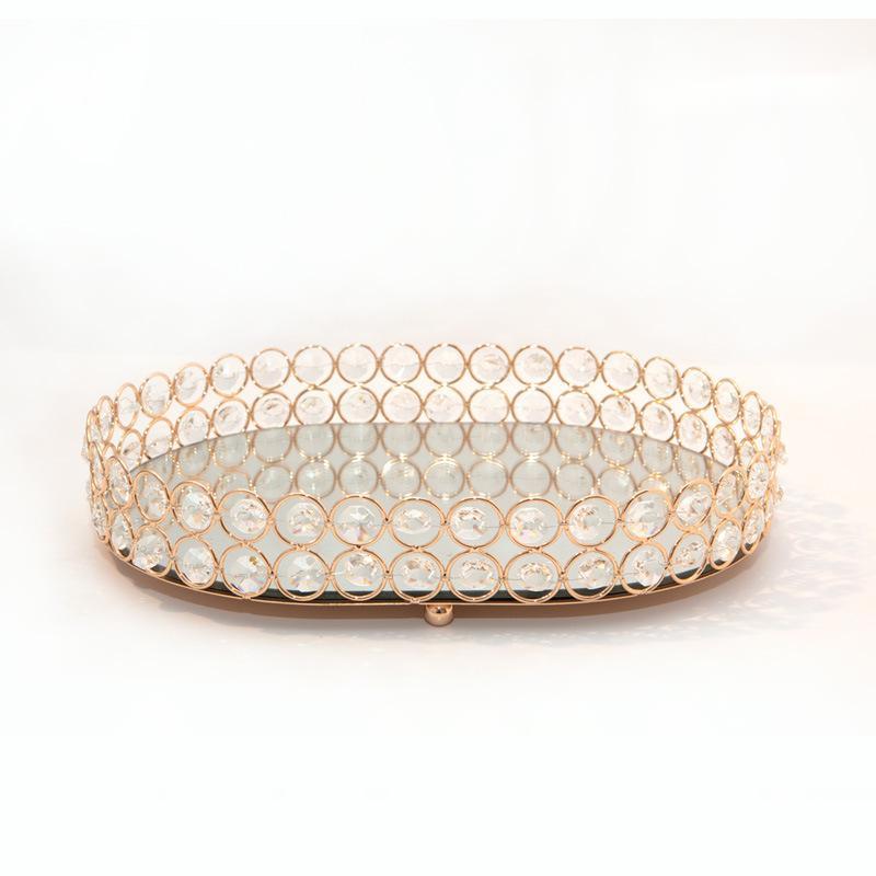 Nordic light luxury metal oval tray European-style electroplating crystal.