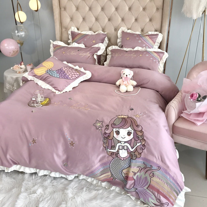 Mermaid Dreams Cotton Embroidery Set - Four-pieces - Bedding