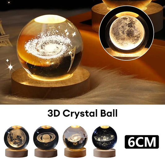 3D Luminous Starry Sky -Christmas - Planet Moon Crystal Ball Small Night Light - USB