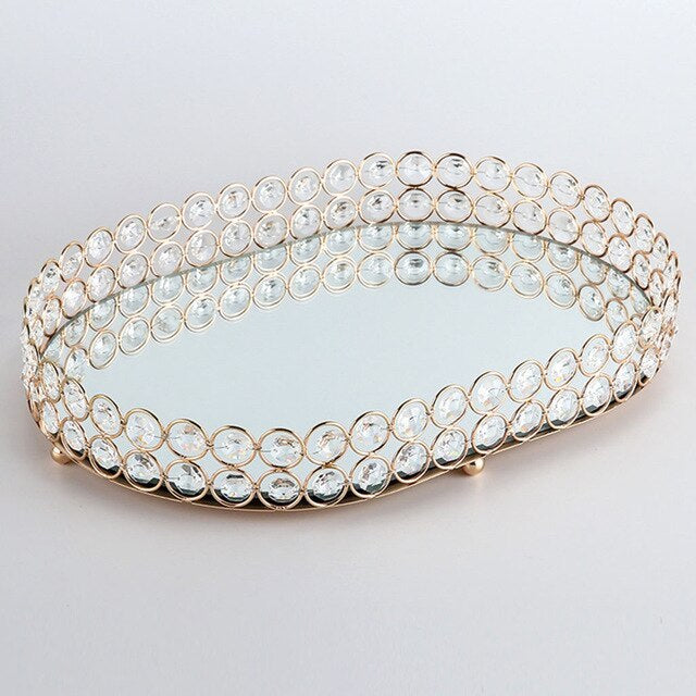 Nordic light luxury metal oval tray European-style electroplating crystal.