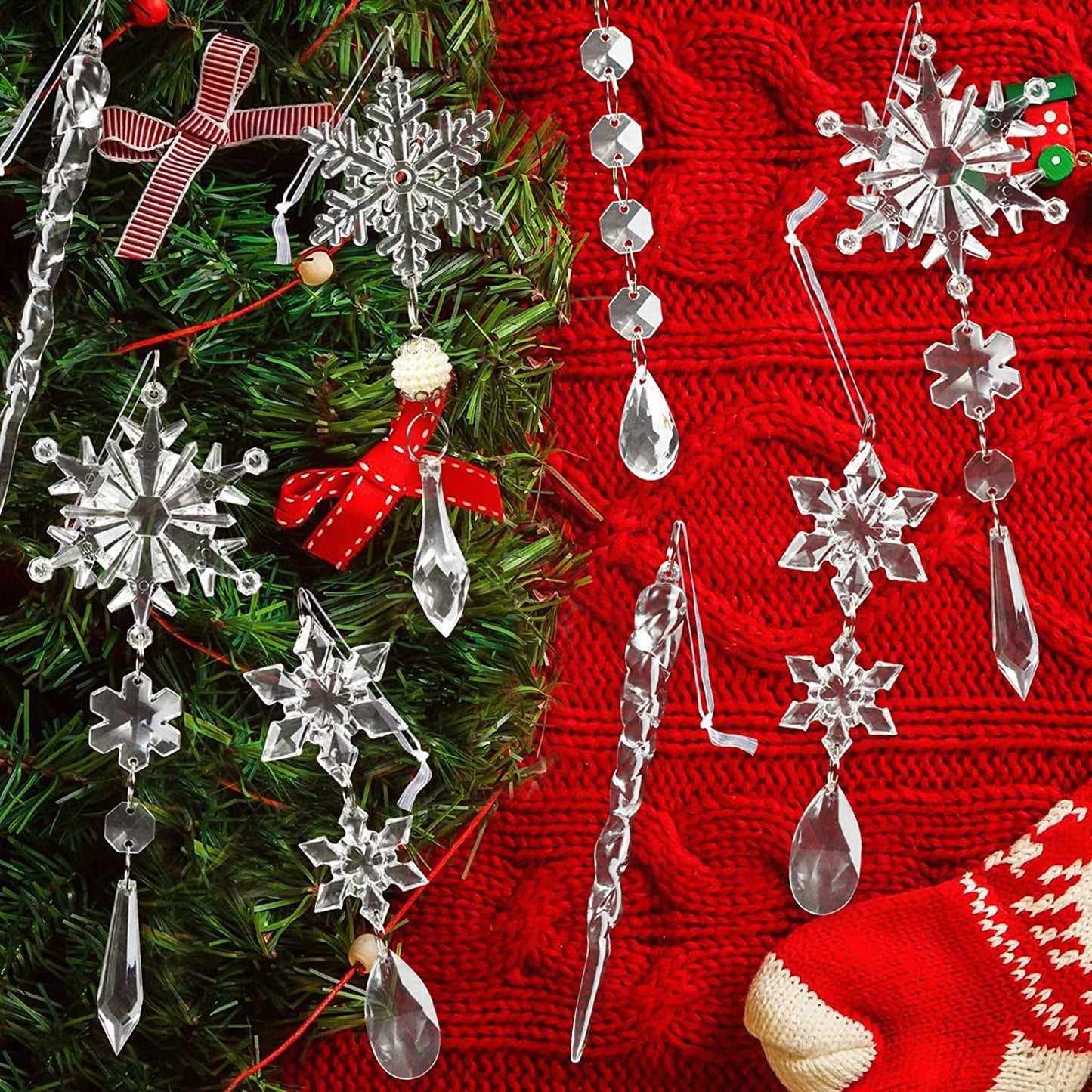 10pcs Christmas Tree Hanging Pendants Acrylic Ice Strip Snow Ceiling Xmas Ornaments New Year Christmas Decoration