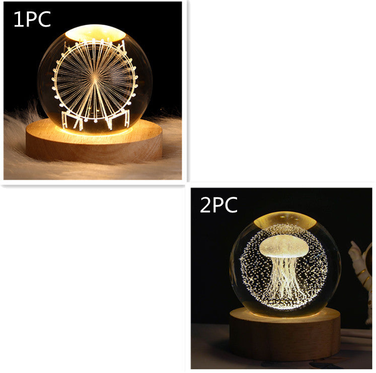 3D Luminous Starry Sky -Christmas - Planet Moon Crystal Ball Small Night Light - USB