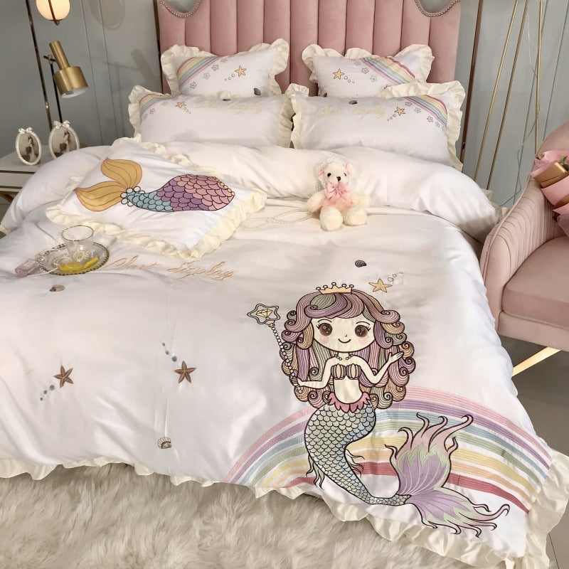 Mermaid Dreams Cotton Embroidery Set - Four-pieces - Bedding