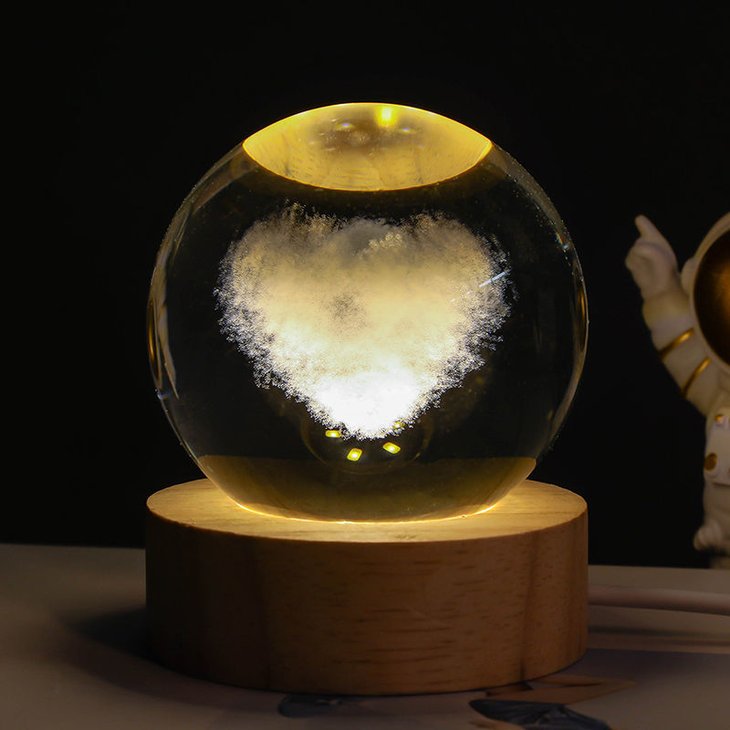 3D Luminous Starry Sky -Christmas - Planet Moon Crystal Ball Small Night Light - USB