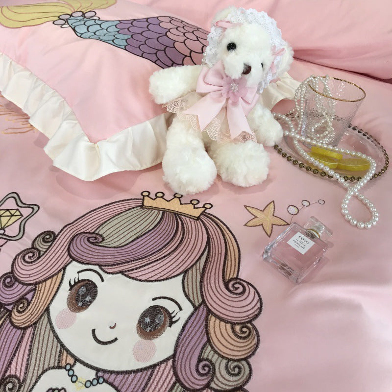 Mermaid Dreams Cotton Embroidery Set - Four-pieces - Bedding