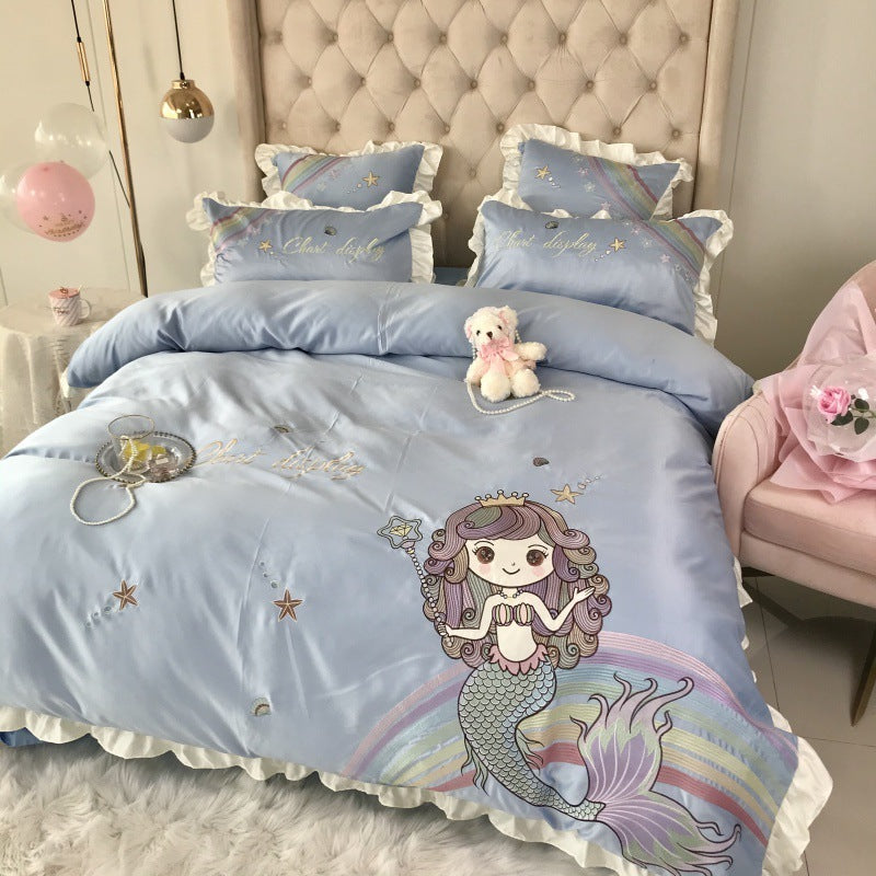 Mermaid Dreams Cotton Embroidery Set - Four-pieces - Bedding