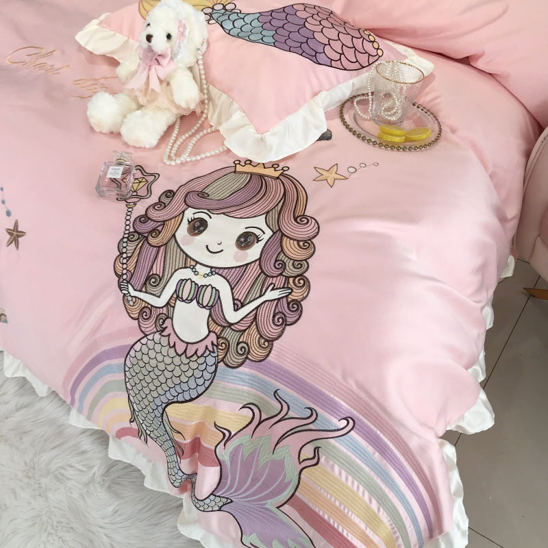 Mermaid Dreams Cotton Embroidery Set - Four-pieces - Bedding