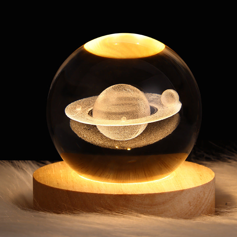 3D Luminous Starry Sky -Christmas - Planet Moon Crystal Ball Small Night Light - USB