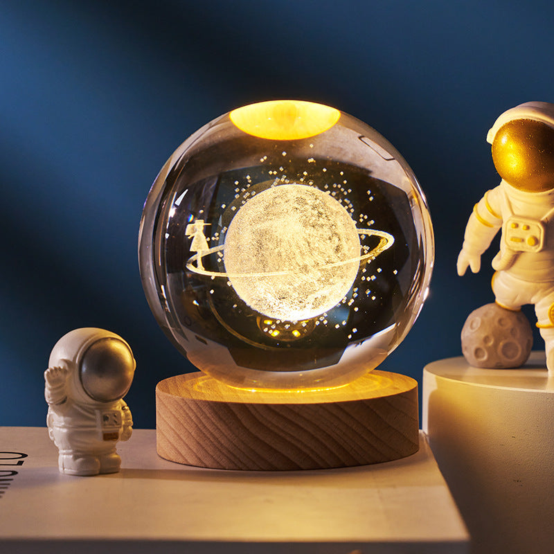 3D Luminous Starry Sky -Christmas - Planet Moon Crystal Ball Small Night Light - USB