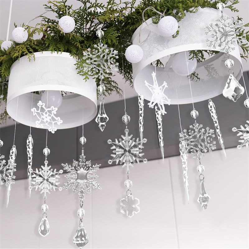 10pcs Christmas Tree Hanging Pendants Acrylic Ice Strip Snow Ceiling Xmas Ornaments New Year Christmas Decoration